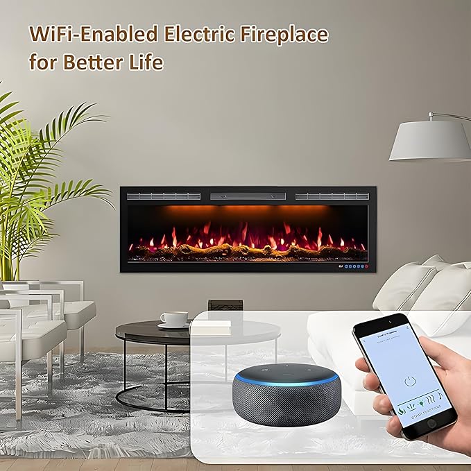 88 Inch WiFi-Enabled Electric Fireplace Inserts & Wall Mounted, Slim Electric