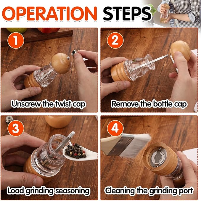 Salt and Pepper Grinder Set, Refillable and Adjustable Grinder
