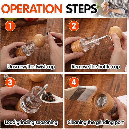 Salt and Pepper Grinder Set, Refillable and Adjustable Grinder