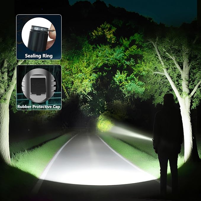 SKYFIRE LED Flashlight High Lumens,2000lm Super Bright Rechargeable Flashlight,Zoomable,Four Modes,Waterproof Flash Light for Camping Essentials,Outdoor and Home Emergencies&Gifts-No Lens