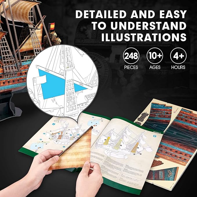 CubicFun 843659803 Boat San Felipe 1960, Spanish Ship, 3D Puzzle, Model Kit for Adults and Children, 248 Pieces, 240 min Assembly, Le