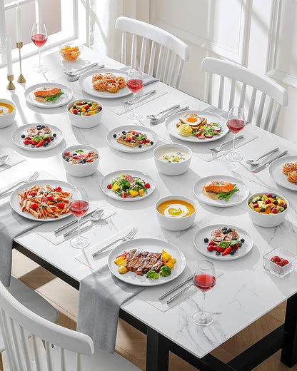 MALACASA 18 Pieces Gourmet Porcelain Dinnerware Sets, Premium Plates and Bowls Set, High-Fired Ceramic Dishes Set for 6, Chip & Scratch Resistant, Microwave Dishwasher Safe, White, Series LEXI