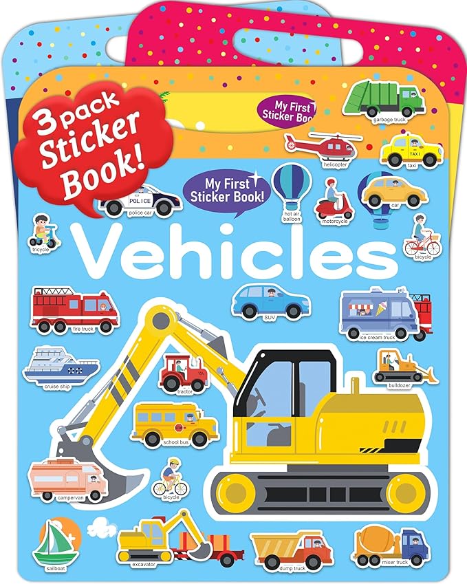 Benresive Reusable Sticker Book for Toddlers 2-4 Years, 3 Sets Travel Stickers for Kids, Waterproof Sticker Books for Toddlers 1-3, Crafts Activities for Todddlers 1-3 2-4 3-5