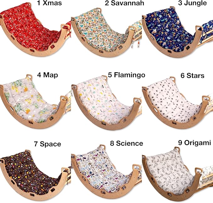 Climbing Arch | Montessori Rocker Arch | Arch with Cosy Pillow | Wooden Climbing Arch with Cushion | Wooden Climbing Arch and Rocker | Indoor Playground Cosy Cushion Rocker (Origami)