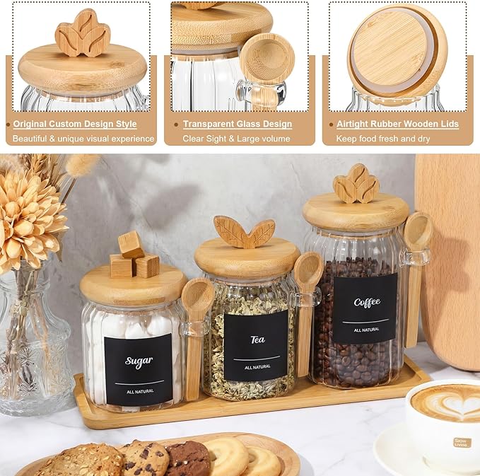 Suclain 3 Pcs Glass Coffee Container