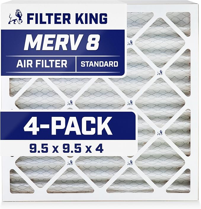 Filter King 9.5x9.5x4 Air Filter | 4-PACK | MERV 8 HVAC Pleated A/C Furnace