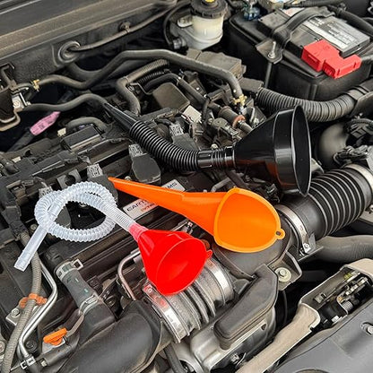 3 Pack Automotive Oil Funnel Set, Wide Mouth Fuel Funnels