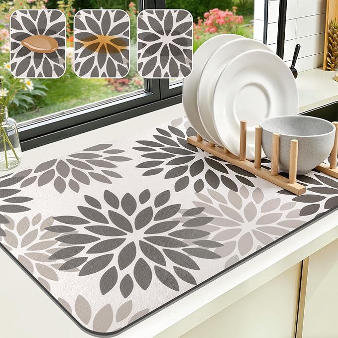Findosom Floral Dish Drying Mat, Cuttable Drying Mat