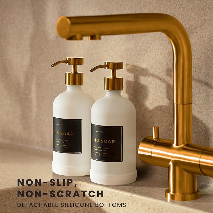 Hand and Dish Soap Dispenser for Kitchen and Bathroom, Stainless Steel Pumps