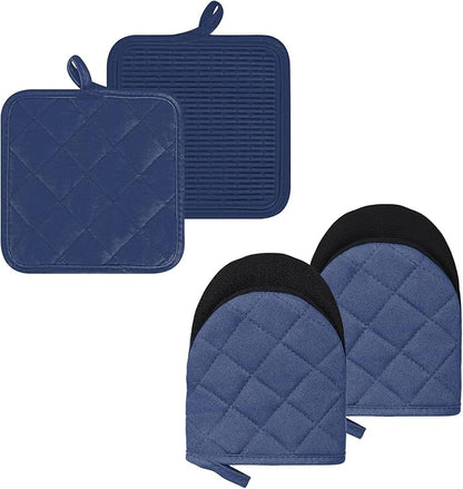 Oven Mitts and Pot Holders Set, Heat Resistant Silicone Kitchen Mini Oven