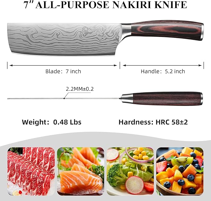 Sunnecko Japanese Nakiri Knife 7 Inch