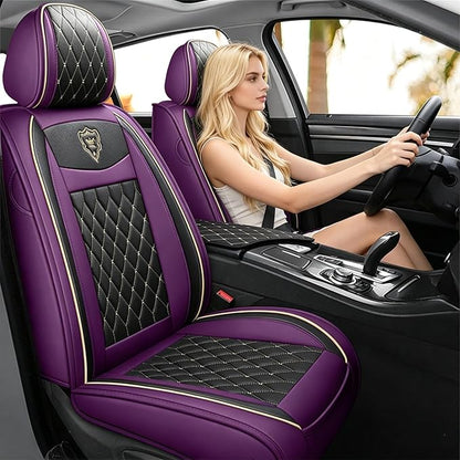 Car Seat Covers Front Seats, Super Luxurious Heavy Universal Duty Waterproof Leather Automotive Vehicle Cover for Cars SUV Pick-up Truck, Non-Slip Seat Pink Car Accessories (2 PCS Front/Purple)