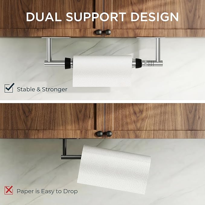 FORIOUS Paper Towel Holder Under Cabinet, Single Hand Operable