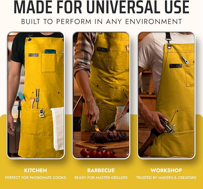 Asaya Chef and BBQ Apron with Bottle Opener and Hand Towel - 10oz Cotton Canvas