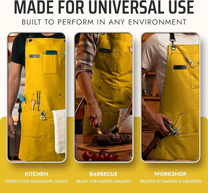 Asaya Chef and BBQ Apron with Bottle Opener and Hand Towel - 10oz Cotton Canvas