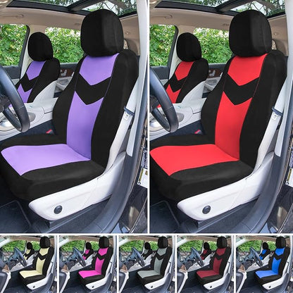Universal Fit Chevron Flat Cloth Car Seat Covers Full Set - Burgundy