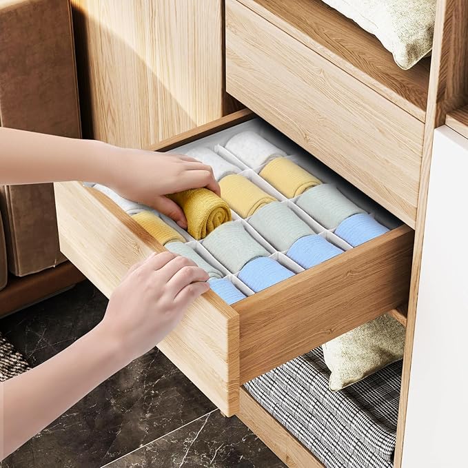 Joyoldelf Sock Drawer Organizer Divider, 16-Cell Underwear Organizers and