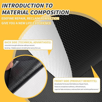 Leather Repair Tape for Furniture,Self-Adhesive Leather Repair Patch - 20x120 Inch Extra Large Perforated Vinyl & Faux Leather Kit for Car Seats, Furniture, Office Chairs, (Black, 20x120inch)