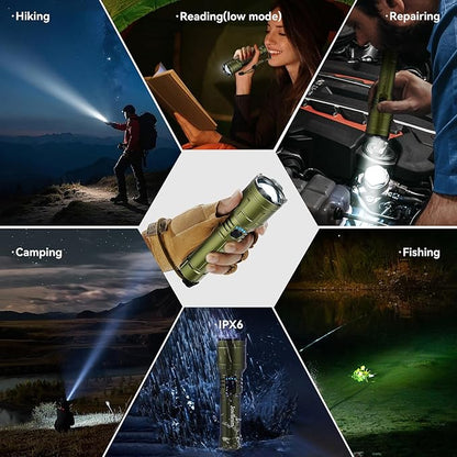 Tactical Flashlight High Lumens, 5000mAh USB-C Rechargeable, 3000lm Bright Flashlights 5000 FT Beam, 5 Modes, Zoomable, 7-32H Runtime, with Lens, for Camping, Hiking, Emergencies
