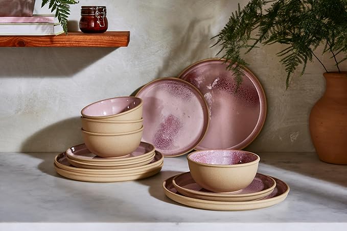 Portmeirion Minerals 10.5" Dinner Plate, Rose Quartz - Modern Stoneware Plate, Artisan-Crafted with Gentle Curves, Durable & Stylish for Dining, Microwave & Dishwasher Safe - Made in Portugal