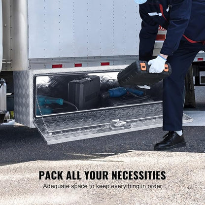 VEVOR Underbody Truck Box, 48"×17"×18" Pickup Storage Box, Heavy Duty Aluminum Diamond Plate Tool Box with Lock and Keys, Waterproof Trailer Storage Box with T-Handle Latch for Truck, Van, Trailer