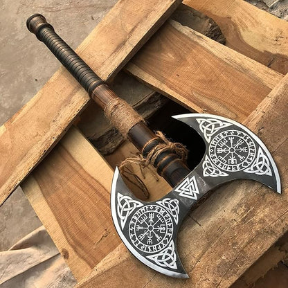 [MDM King Tools] Custom Handmade Viking Axe Medieval Ax with Viking Gift, Hand Axes, Viking Gifts for Men, Camping Tomahawk, Bearded, Ragnar Axe with Leather Sheath (Dobule)