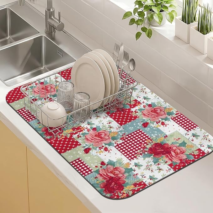 Kitchen Countertop Dish Drying Mat, Super Absorbent Coffee Bar Mat