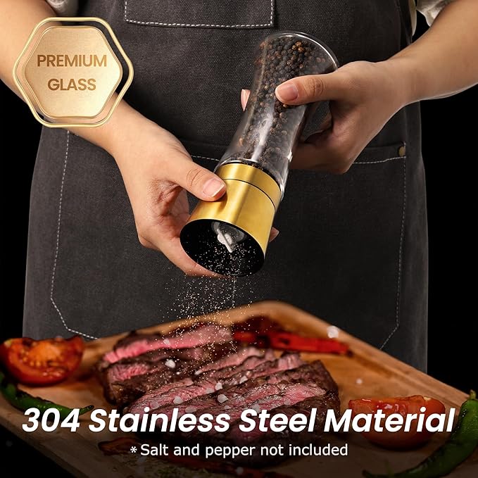 VEVOK CHEF Gold Salt and Pepper Grinder Mill Set Stainless Steel Pepper Shaker