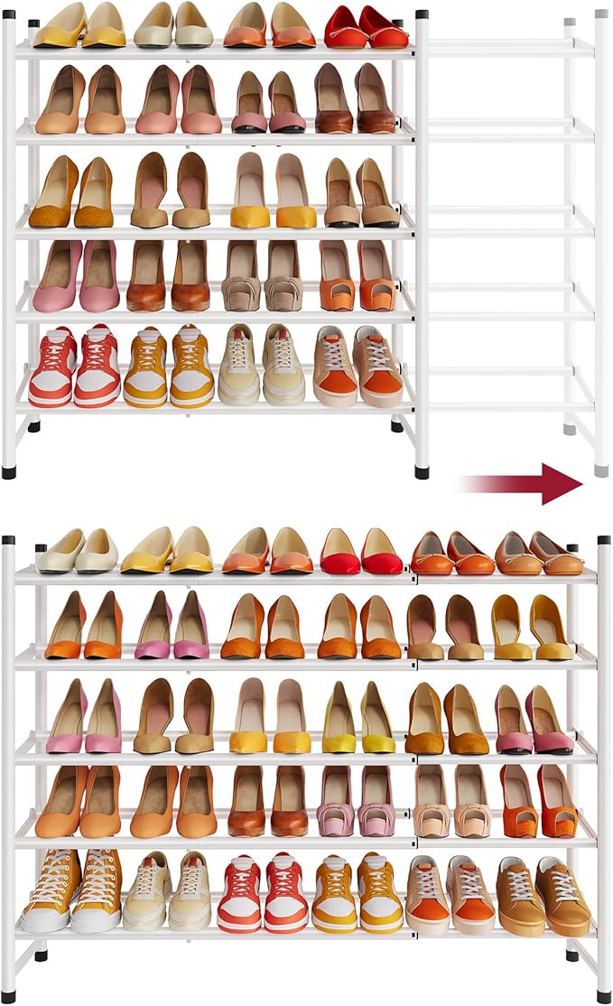 Tajsoon Expandable Shoe Rack for Closet 5 Tier, 29“-41“Adjustable & Stackable