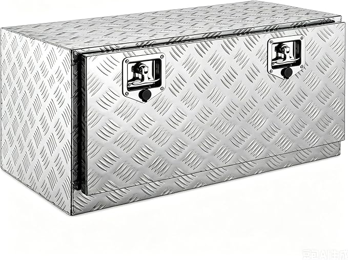 36“L x 17" W x 18" H Aluminum Underbody Truck Toolbox with Lock | Waterproof Square Truck Storage Organizer Chest for Pick Up Truck Bed, RV Trailer,Black,Tool Box with Lock