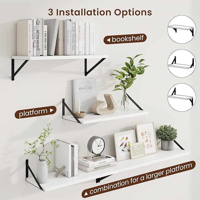 Axeman Deep Floating Shelves | 24 Inch White Wall Shelves Set of 2 | 10 Inch