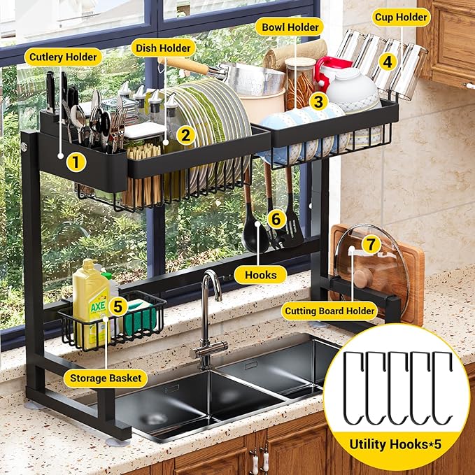 ilvvan Over Sink Dish Drying Rack Snap-On Design Large Dish Drainer Storage