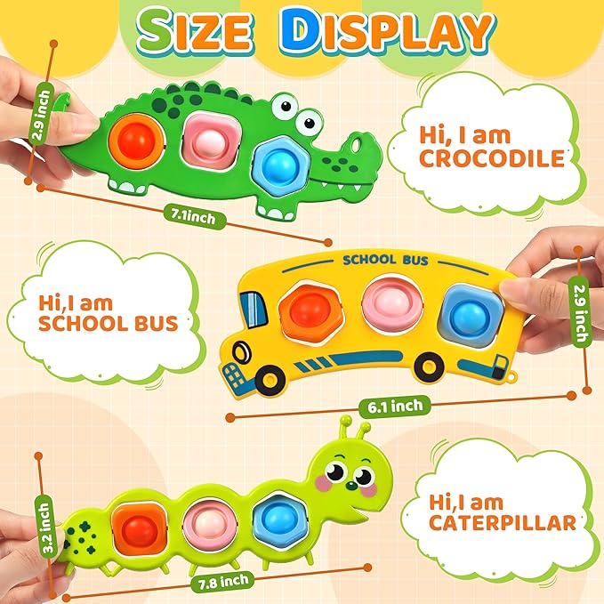 Christmas Stocking Stuffer 3PC Fidget Popper Sensory Toys for Toddlers, Party Favor Goodie Bags Airplane Travel Activities Pop it Fidget Toys Autism Gifts for 12+ Month Babies 1 2 3 Year Old