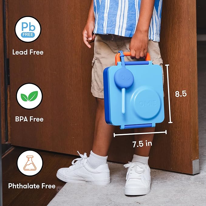 OmieBox Bento Box for Kids - Insulated Bento Lunch Box with Leak Proof Vacuum Insulated Food Jar - 3 Compartments, Two Temperature Zones (Blue Sky)