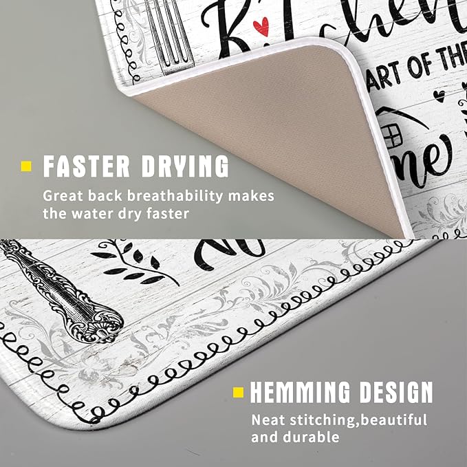 White Kitchen Dish Drying Mat 16x18 Inch Knife Fork Dish Drainer Rack Mats