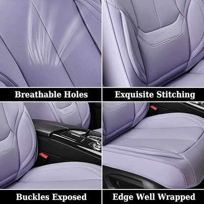 Coverado Universal Seat Covers Front, Universal Seat Covers for Cars, 2-Pack Waterproof Nappa Leather Car Seat Covers with Head Pillow, Auto Protectors Fit for Most Sedans SUV Pick-up Truck-Purple
