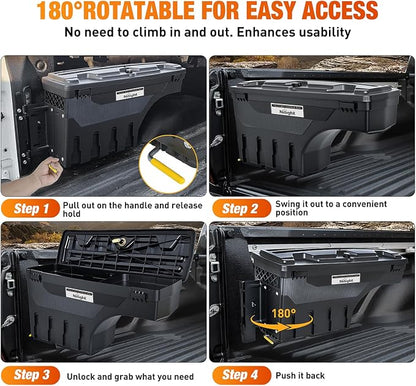Nilight Truck Bed Tool Box Left Drivers Side Truck Tool Box Fit for Ford F-150 2015-2021 ABS Swing Case Truck Bed Storage Box with Lockable Lid Waterproof Wheel Well Toolbox Black