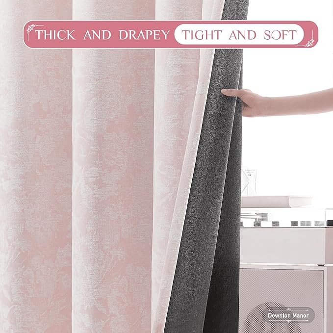 Beauoop Pink Floral Jacquard Blackout Curtains 84 Inches Long 2 Panels