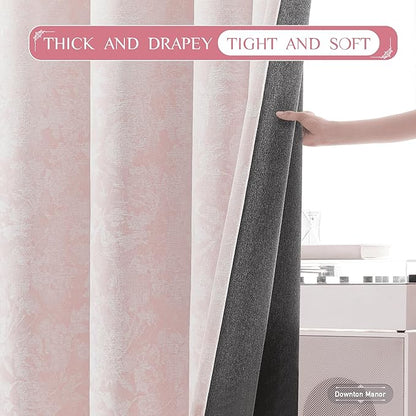 Beauoop Pink Floral Jacquard Blackout Curtains 84 Inches Long 2 Panels