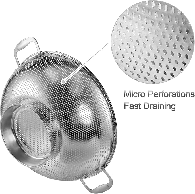 Tiawudi Large 6-Qt Colander, 18/8 Stainless Steel Mesh Strainer