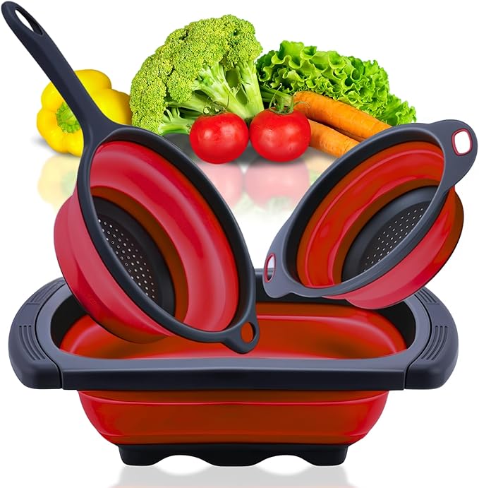Set of 3 Red Food Strainer for Kitchen