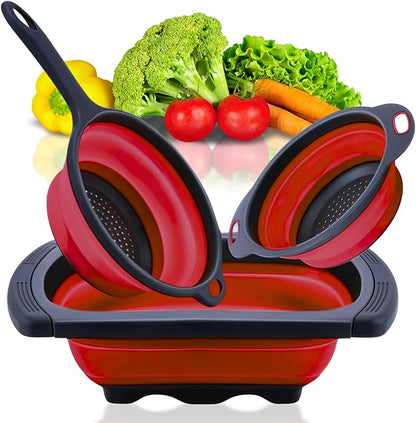 Set of 3 Red Food Strainer for Kitchen