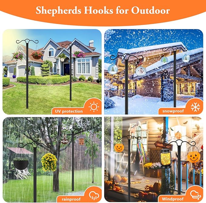 Double Shepherds Hook for Outdoor with 5 Prong Base 90 Inch Heavy Duty Two Sided Bird Feeder Pole for Hanging Lantern,Hummingbird Feeder,Lightweight Plant,Shepherds Hook for Bird Feeders