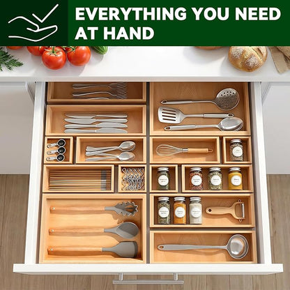 Bamboo Drawer Organizer 7 Pcs for Kitchen Multi-purpose Storage Dividers for