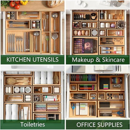 Bamboo Drawer Organizer 7 Pcs for Kitchen Multi-purpose Storage Dividers for