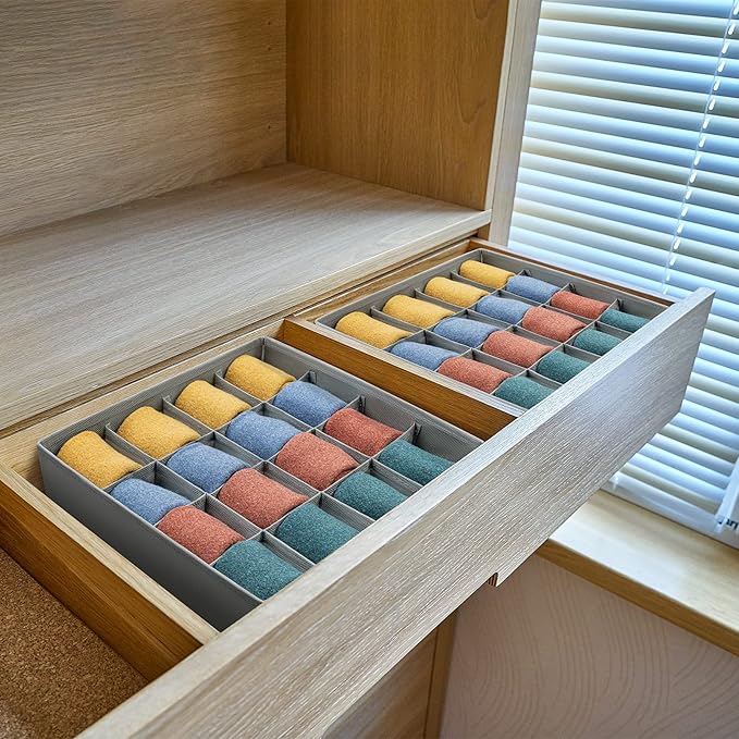 Joyoldelf Sock Drawer Organizer Divider Underwear Organizer 16-cell Fabric