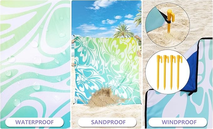 WIWIGO Beach Blanket Waterproof Sandproof Beach Mat 79" X 83"/10'x9'for 2-8