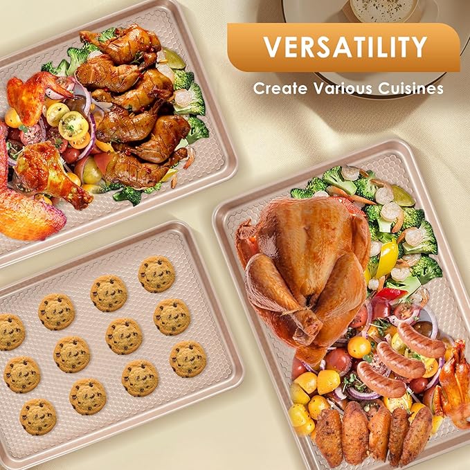 Baking Sheet Pan Set of 3, Nonstick Carbon Steel Cookie Sheets