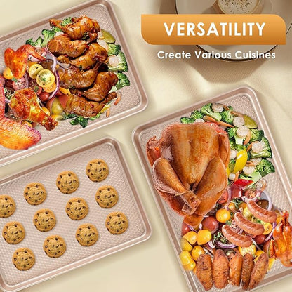 Baking Sheet Pan Set of 3, Nonstick Carbon Steel Cookie Sheets