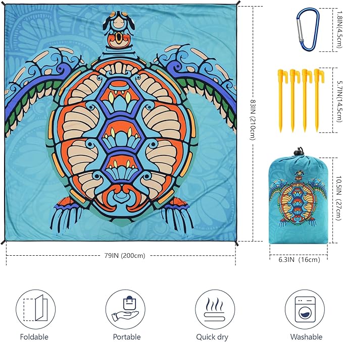 WIWIGO Beach Blanket Waterproof Sandproof Beach Mat 79" X 83"/10'x9'for 2-8